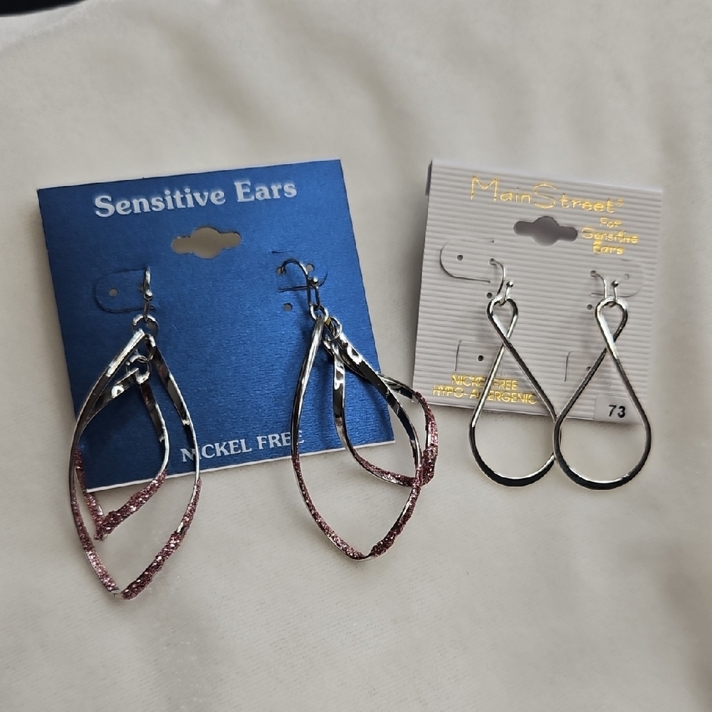 Sensitive Ears & Main Street Lot of 2 Pairs Earrings Silver Dangle Fashion NWT